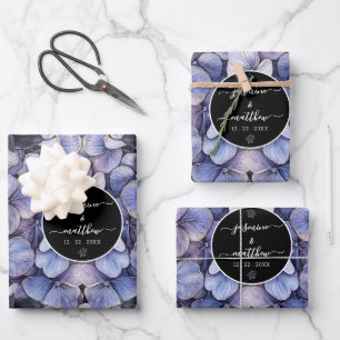 Düstere schwarze Blumen Hochzeitspaarnamen Hochzei Geschenkpapier Set