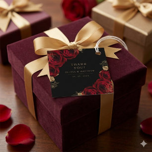 Düstere schwarze Burgunderrosen Hochzeit Geschenkanhänger