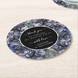 Düstere schwarze florale klassische chic Hochzeit Runder Pappuntersetzer