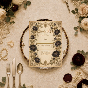 Düstere schwarze Pfingstrosen-Hochzeit RSVP Karte