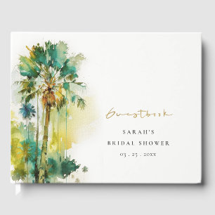 Düstere tropische Wasserfarb-Palm-Brautparty Gästebuch