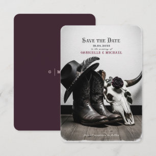 Düstere Western-Cowboy-Totenkopf-Rosen-Hochzeit Sa Save The Date