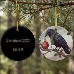 Düsterer gotischer Weihnachts-Winter-Rabe Keramik Ornament