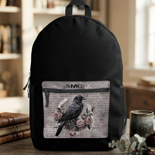Düsterer Onyx Dark Academia Rabe Bedruckter Rucksack