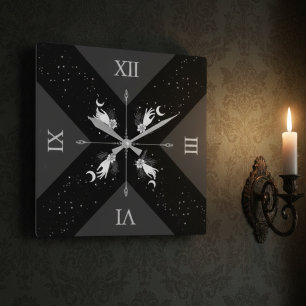 Düsterer schwarzer silberner Hexen-Goth-Wohnraumsc Quadratische Wanduhr