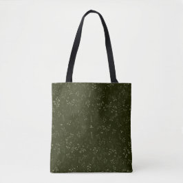 Düsteres Dunkelgrünes Ditsy Botanisches Muster Tasche