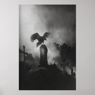 Düsteres Friedhofs-Grabstein-Raben-Gemälde, Dunkel Poster