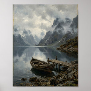 Düsteres nordisches Fjordre Fishingdorf II Poster