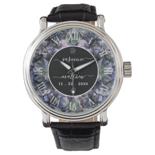 Düsteres schwarzes florales klassisches Paar-Namen Armbanduhr
