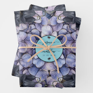 Düsteres schwarzes florales klassisches Paar-Namen Geschenkpapier Set