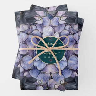 Düsteres schwarzes florales klassisches Paar-Namen Geschenkpapier Set