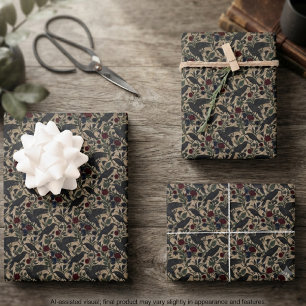 Düsteres Sepia-Botanik-Rabe Geschenkpapier Set