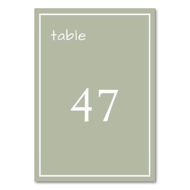 DustGreen Minimalistisch Modern Table Card Tischnummer (Vorderseite)