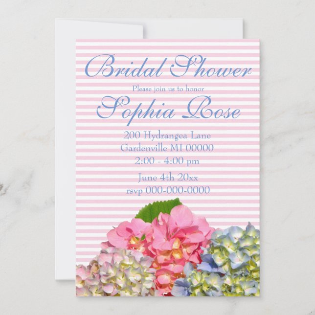 Dustrosa, blau-gelb-grüne Hydrangeas Einladung (Vorderseite)