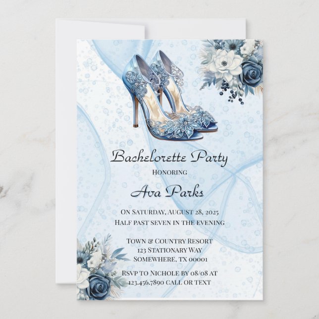 Dusty Alcohol Ink Floral Heelses Junggeselinnen-Ab Einladung (Vorderseite)