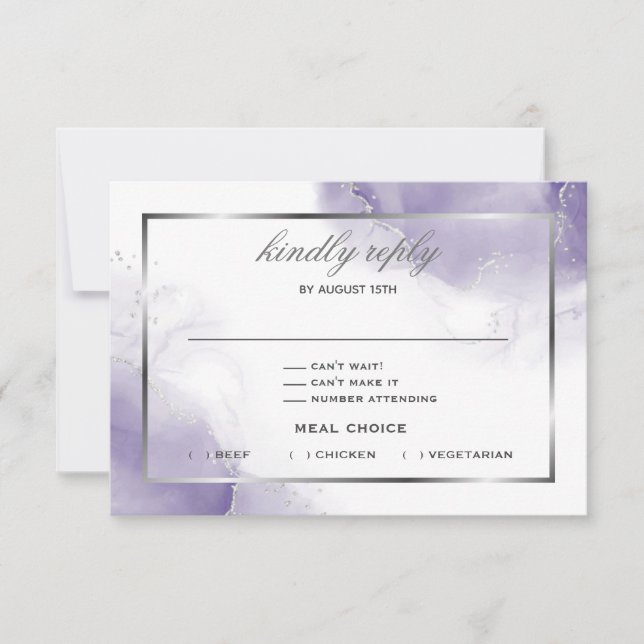Dusty Amethyst Purple Script Argent carte RSVP (Devant)