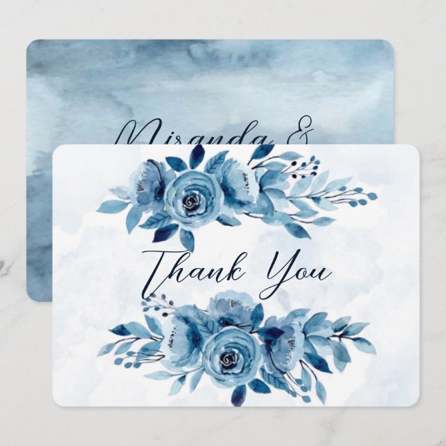 Dusty and Navy Blue Paint Peony Wedding Vielen Dan Einladung (Vorne/Hinten)