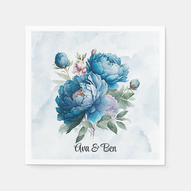 Dusty and Navy Wassercolor Peony Wedding Serviette (Vorderseite)