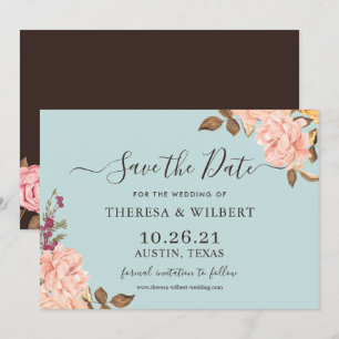 Dusty Aqua Blush Blues Hochzeit Retten Sie das Dat Einladung