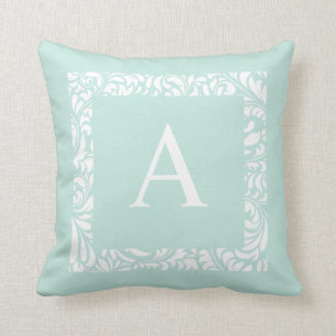 Dusty Aqua Monogram A Throw Kissen