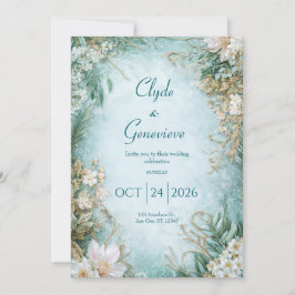 Dusty Aquamarin & Cream Wildblume Wedding Einladung