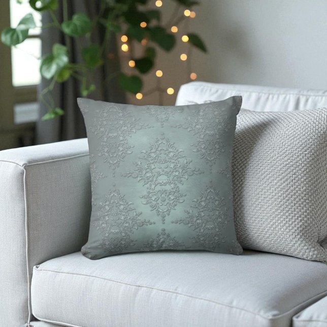 Dusty Aquamarin Grau Extravagant Damask Style Patt Kissen (Von Creator hochgeladen)