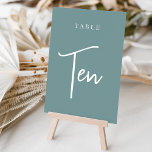 Dusty Aquamarine Hand Skripting Table TEN Tischnummer<br><div class="desc">Einfache und schicke Tischnummer-Karten in staubigen aquamarinen und weißen Farbtönen geben bei Ihrer Hochzeit oder Veranstaltung eine elegante Note. Das Design bietet "table [number]" in einem spannenden Mix aus klassischen Serifen und handgeschriebenen Skripten. Design wiederholt sich auf beiden Seiten. Einzelne nummerierte Karten werden separat verkauft; bestellen Sie jede Tischnummer einzeln...</div>