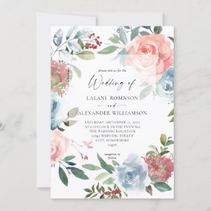 Dusty Baby Blue & Pink Blush 2 Floral Wedding Invi Einladung