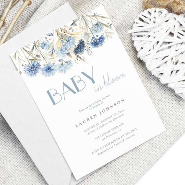 DUSTY Baby in Bloom Blue Beige Babydusche Einladung (Von Creator hochgeladen)