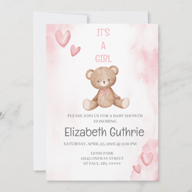 Dusty Baby shower rose invitation pour fille (Devant)