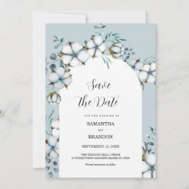 Dusty Blau, Baumwolle, Blume Save the Date Einladung