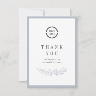 Dusty blau elegant botanisch mit Logo-Business Dankeskarte
