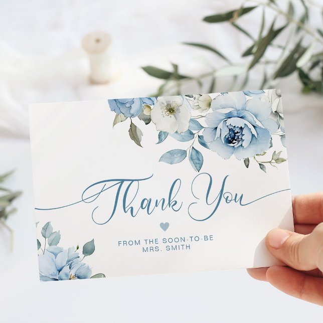 Dusty blau floral elegante Bridal danke Karte (Von Creator hochgeladen)