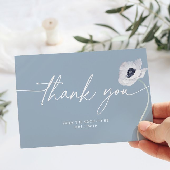Dusty blau florale minimalistische Hochzeit danke Karte (Von Creator hochgeladen)
