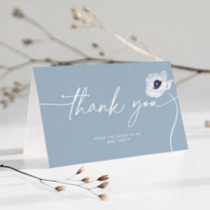 Dusty blau florale minimalistische Hochzeit danke Karte