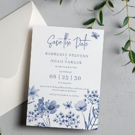 Dusty Blau Moderne Blumen einfache Hochzeit Save The Date
