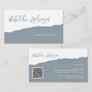 Dusty Blau moderne minimale Skript QR CODE Visitenkarte