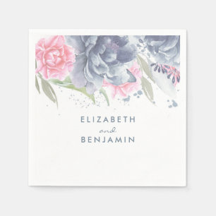 Dusty Blau und Pink Floral Wasserfarben Serviette