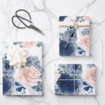 Dusty Blau und Rosa Blume Elegant Botanisch Geschenkpapier Set<br><div class="desc">Botanische staubblaue und rosa Aquarellpapier-Blume</div>