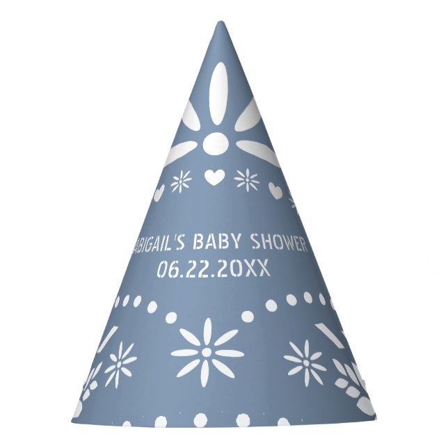 Dusty Blau-Weiß Papel Picado Kinderdusche Partyhütchen (Vorderseite)