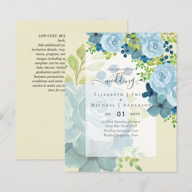 DUSTY BLAUE BLUWERS WEDD INVITES - HAUSHALT (Vorne/Hinten)
