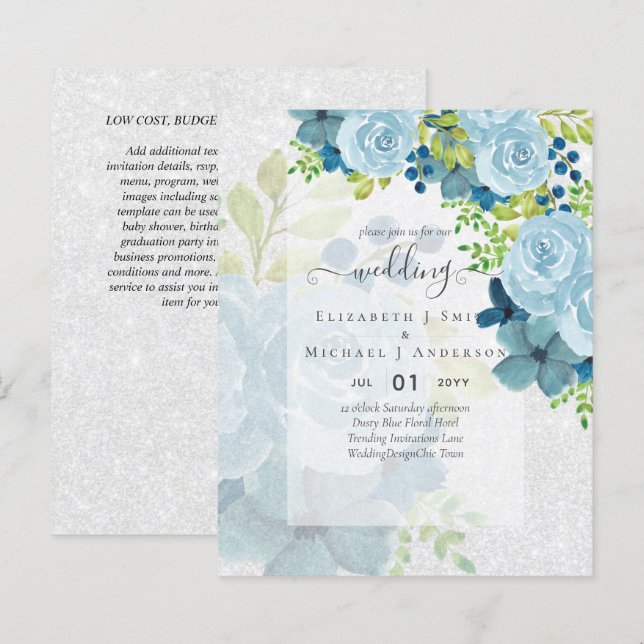 DUSTY BLAUE BLUWERS WEDD INVITES - HAUSHALT (Vorne/Hinten)