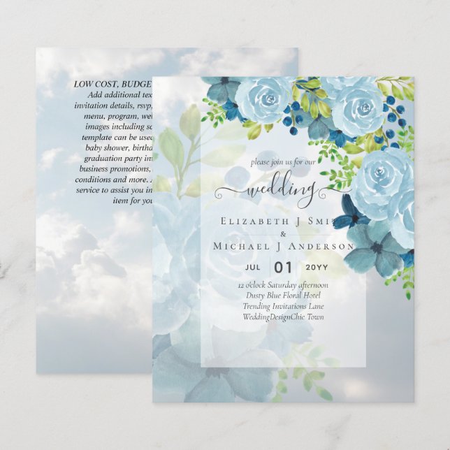 DUSTY BLAUE BLUWERS WEDD INVITES - HAUSHALT (Vorne/Hinten)