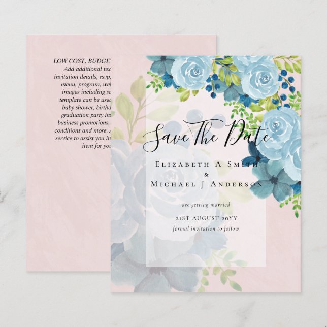 DUSTY BLAUE BLUWERS WEDD INVITES - HAUSHALT (Vorne/Hinten)