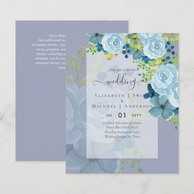 DUSTY BLAUE BLUWERS WEDD INVITES - HAUSHALT (Vorne/Hinten)