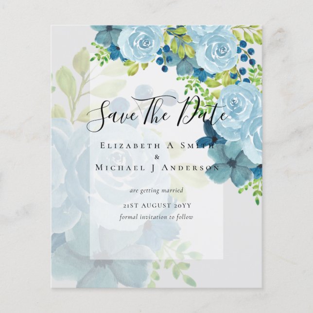 DUSTY BLAUE BLUWERS WEDD INVITES - HAUSHALT FLYER (Vorne)