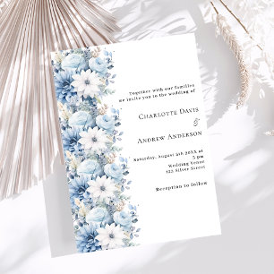 Dusty blauen Blumen elegante Hochzeit Einladung
