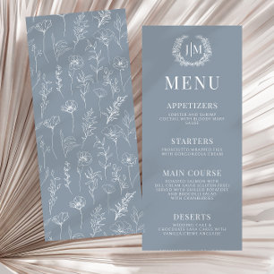 Dusty blauen Blumen elegantes Hochzeitsmenü