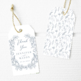 Dusty blauen Blumenkranz klassische Hochzeit danke Geschenkanhänger