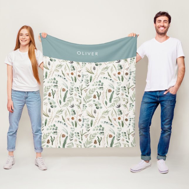 Dusty blauen botanischen eleganten modernen Famili Fleecedecke (Beispiel)